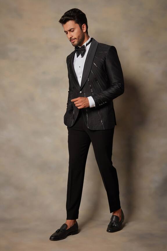 Gargee Designers Black Polyester Viscose Embellished Tuxedo And Pant Set 4