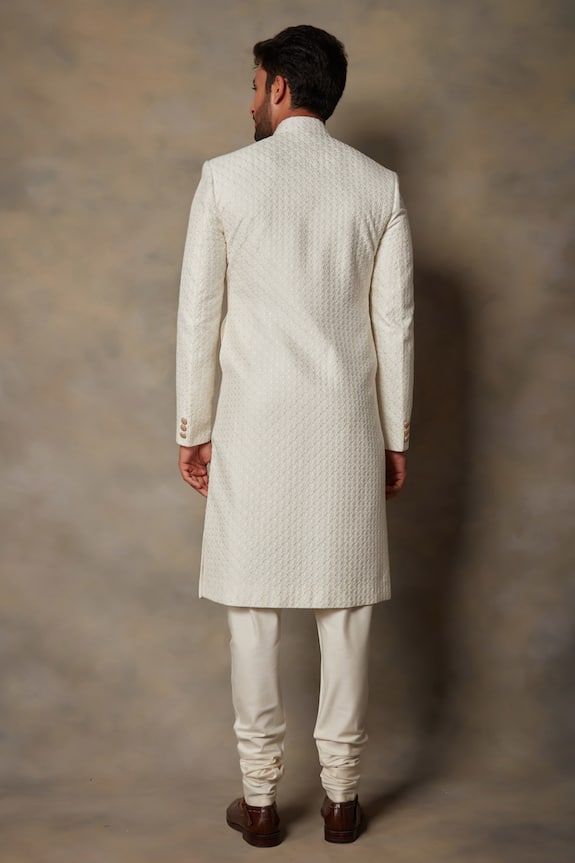 Gargee Designers White Cotton Silk Geometric Embroidered Sherwani Set 2