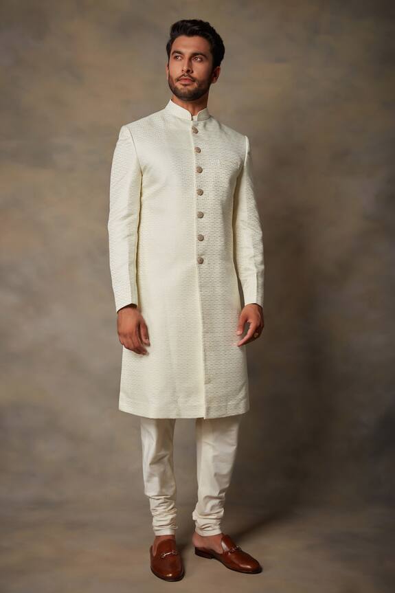 Gargee Designers White Textured Sherwani Set 3