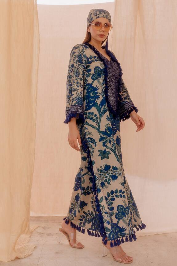 Pooja-Keyur Blue Cotton Satin Floral Print Tunic 3
