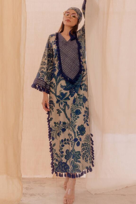 Pooja-Keyur Blue Cotton Satin Floral Print Tunic 4
