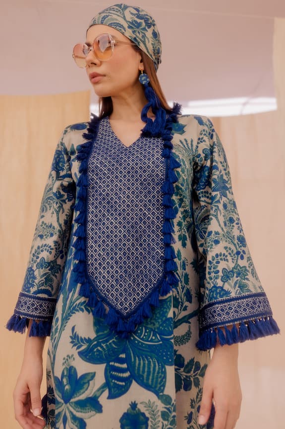 Pooja-Keyur Blue Cotton Satin Floral Print Tunic 6
