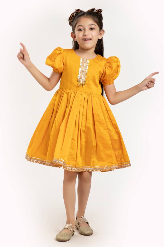 Byb Premium Yellow Chanderi Silk Dress For Girls 0