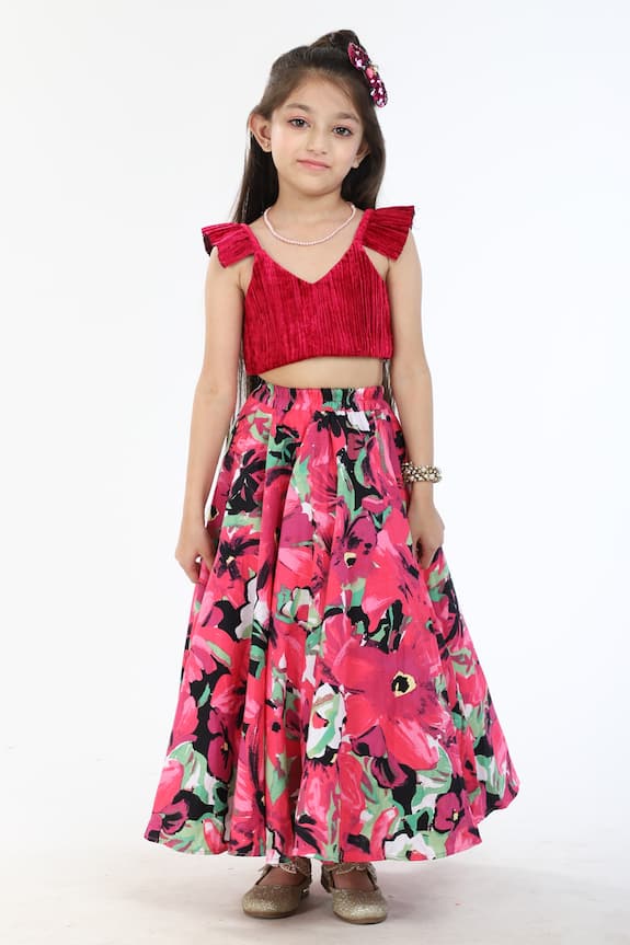 Byb Premium Red Floral Print Lehenga And Choli Set For Girls 3