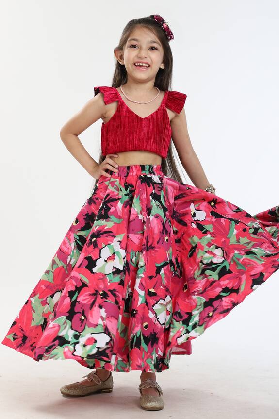 Byb Premium Red Floral Print Lehenga And Choli Set For Girls 4