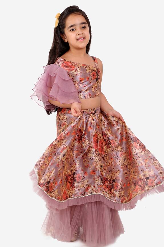 Lil Drama Multi Color Floral Print Lehenga And Choli Set For Girls 4