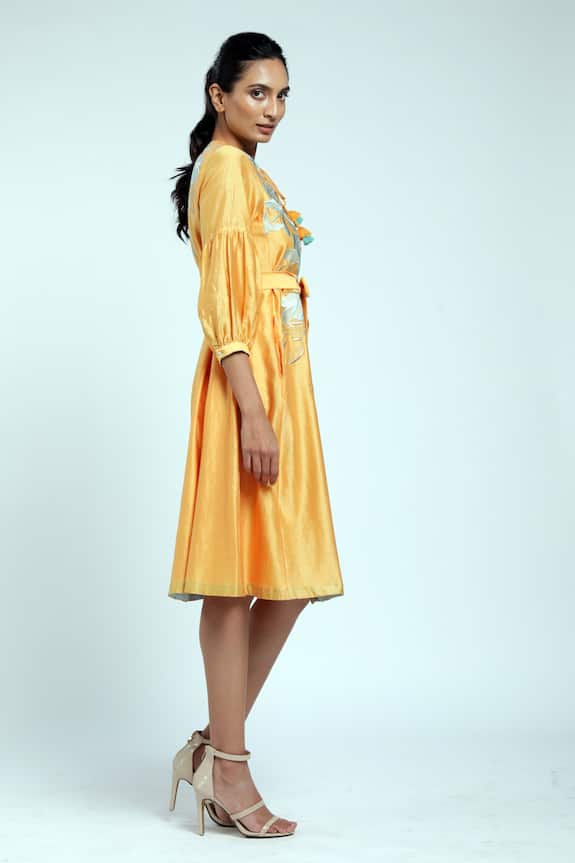 Buy Madder Much Yellow Cotton Silk Ella Floral Embroidered Midi Dress