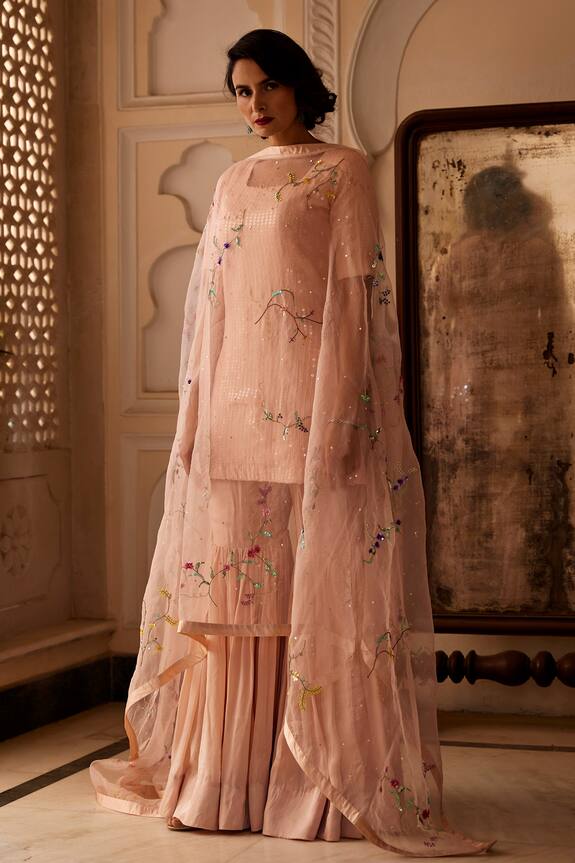 Buy_Atelier Shikaarbagh_Pink Embroidered Kurta Gharara Set_at_Aza_Fashions