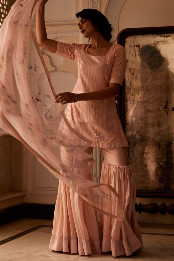 Buy_Atelier Shikaarbagh_Pink Embroidered Kurta Gharara Set_Online_at_Aza_Fashions