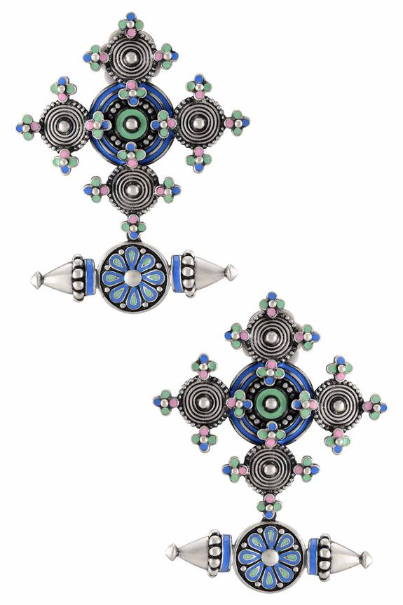 Buy_Tribe Amrapali_Coin Spike Flower Danglers And Drops_at_Aza_Fashions