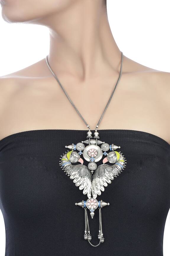Shop_Tribe Amrapali_Bird Pendant Necklace_at_Aza_Fashions