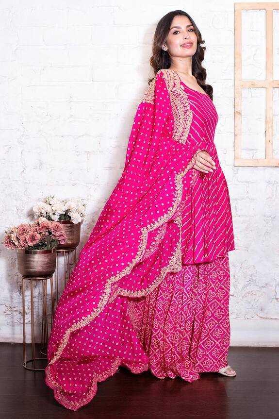 Buy Vasavi Shah Pink Bamberg Silk Bandhej Print Anarkali Gharara Set ...