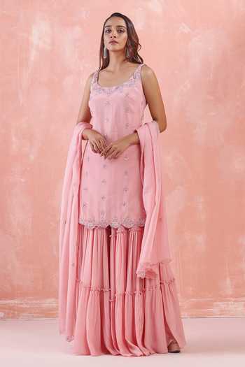 Lime Green Embroidered Kurta And Embroidered Sharara With Dupatta main image 0