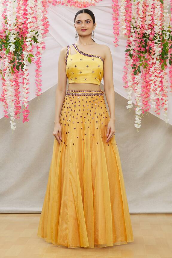 Nazaakat by Samara Singh_Yellow Crepe Embroidered Kalidar Lehenga Set_Online_at_Aza_Fashions