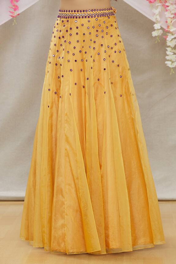 Nazaakat by Samara Singh_Yellow Crepe Embroidered Kalidar Lehenga Set_at_Aza_Fashions