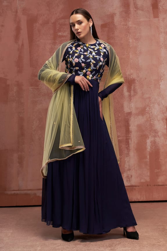 Buy Suruchi Parakh Blue Georgette Embroidered Anarkali With Dupatta ...