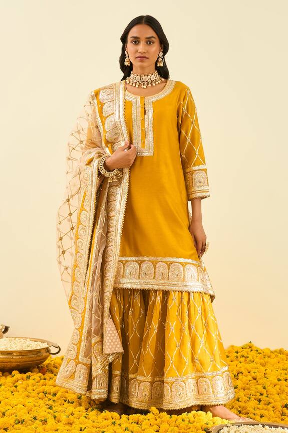 Sheetal Batra Yellow Shabina Silk Chanderi Kurta Gharara Set 0