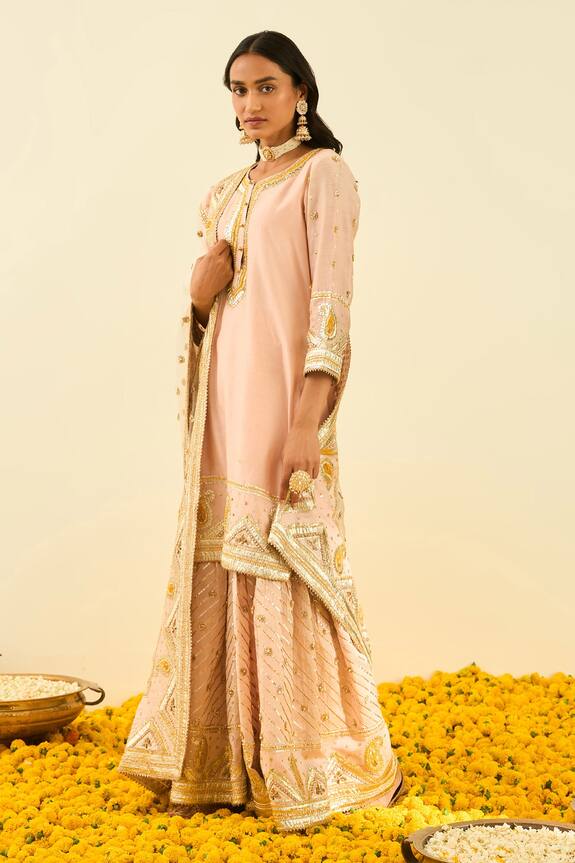 Sheetal Batra Pink Shafna Silk Chanderi Kurta Gharara Set 0