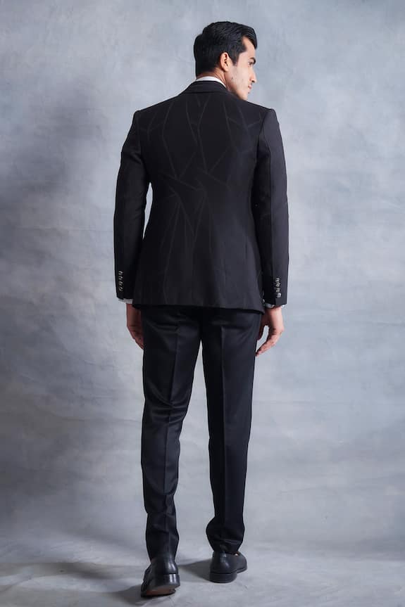 Gargee Designers Black Textured Poly Viscose Embroidered Tuxedo Jacket Pant Set 2