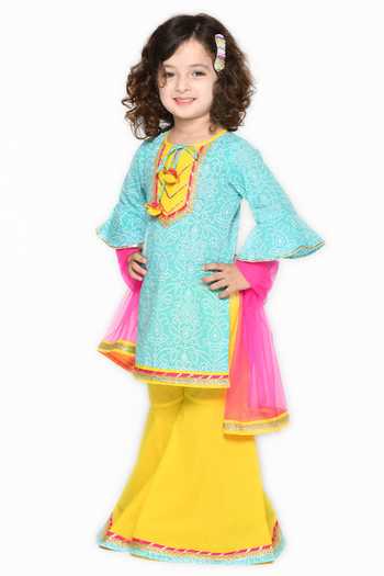 Campana Girls Nihira Flared Kurta - Bandhini Print - Magenta