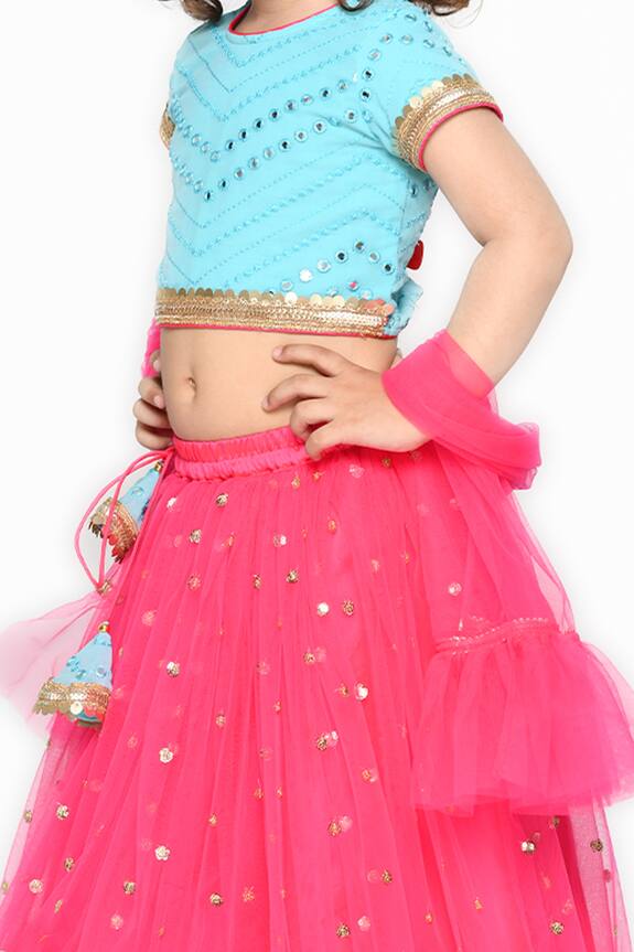 Saka Designs Pink Sequin Embroidered Lehenga Set For Girls 3