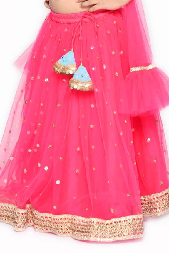 Saka Designs Pink Sequin Embroidered Lehenga Set For Girls 6