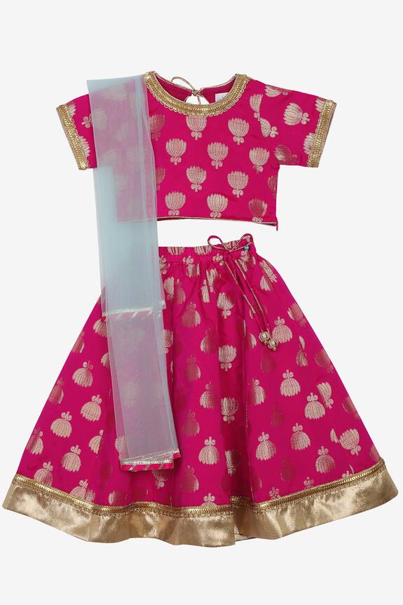 Saka Designs Pink Lotus Woven Lehenga Set For Girls 1