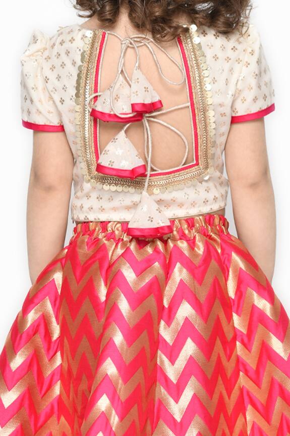 Saka Designs Pink Chevron Embroidered Lehenga Set For Girls 5