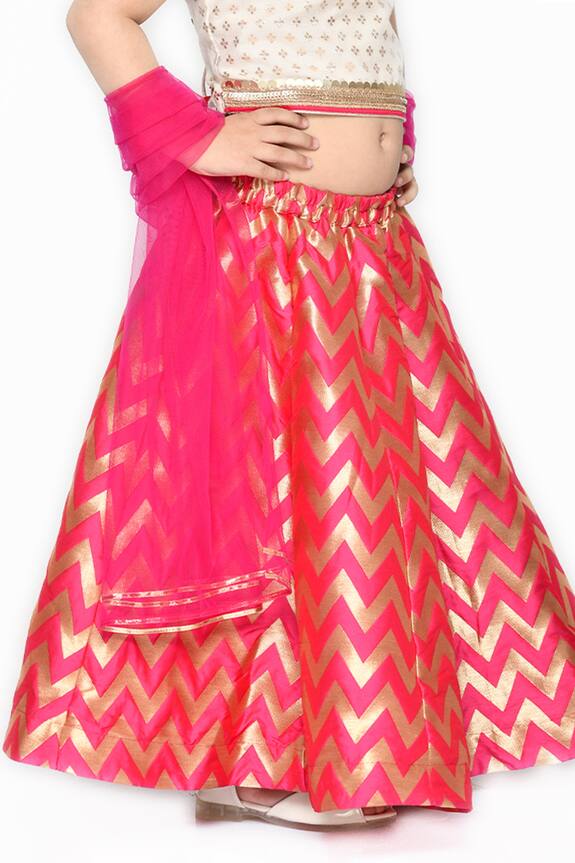 Saka Designs Pink Chevron Embroidered Lehenga Set For Girls 6