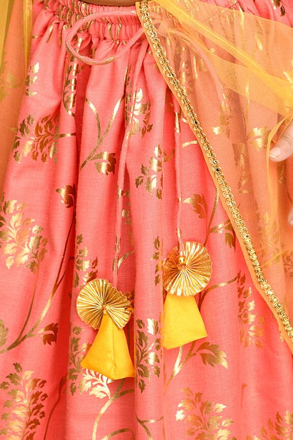 Saka Designs Peach Floral Print Lehenga Set For Girls 5
