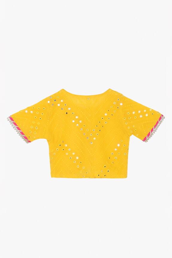 Saka Designs Yellow Mirror Embroidered Lehenga Set For Girls 4