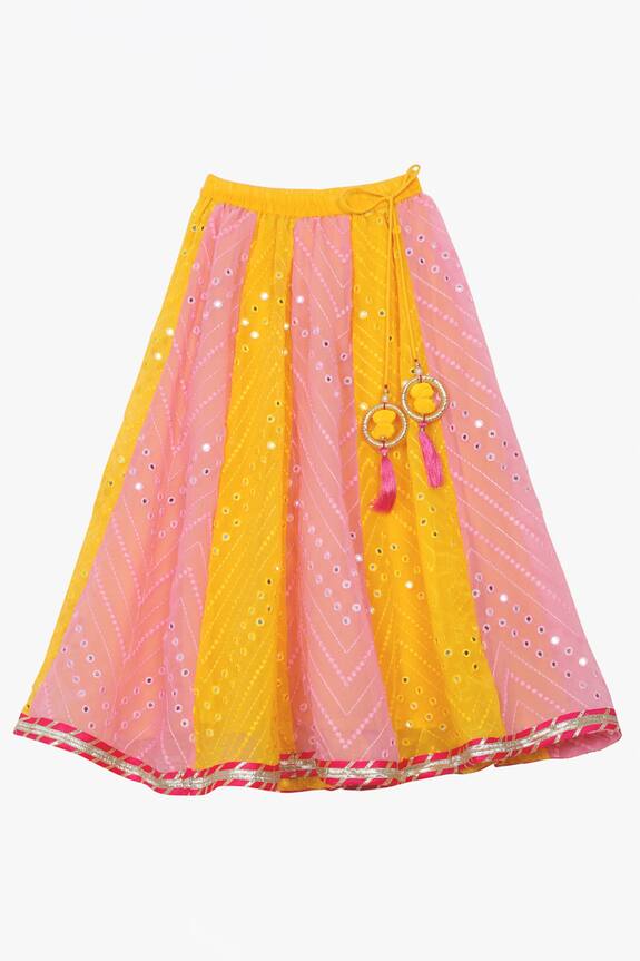 Saka Designs Yellow Mirror Embroidered Lehenga Set For Girls 5
