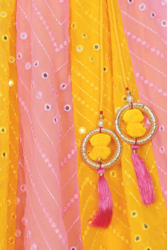 Saka Designs Yellow Mirror Embroidered Lehenga Set For Girls 6