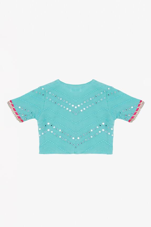 Saka Designs Blue Mirror Embroidered Lehenga Set For Girls 3