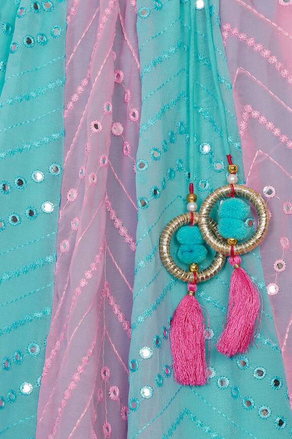 Saka Designs Blue Mirror Embroidered Lehenga Set For Girls 6