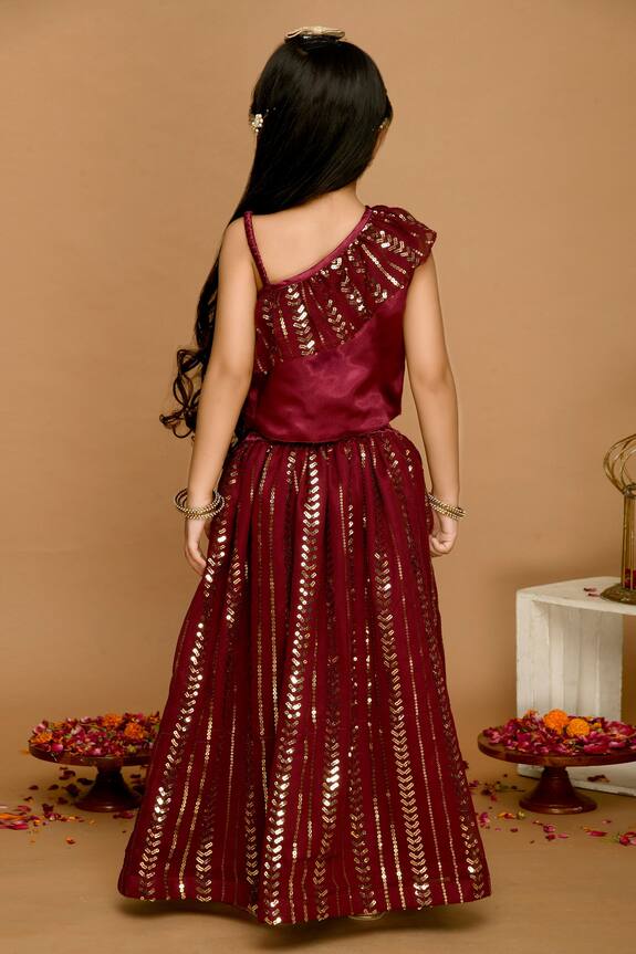 Saka Designs Maroon Embroidered Lehenga With Blouse For Girls 2