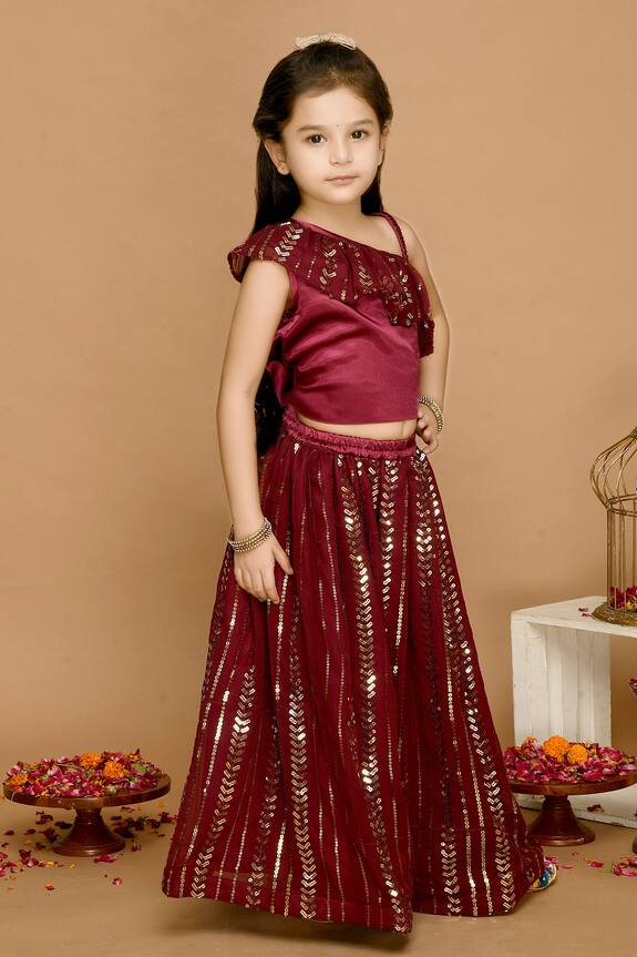 Saka Designs Maroon Embroidered Lehenga With Blouse For Girls 3