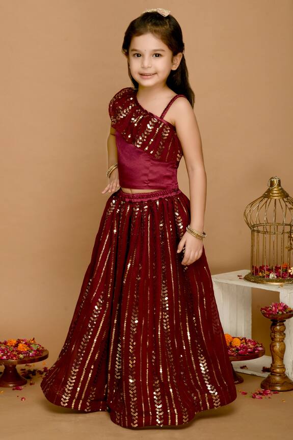 Saka Designs Maroon Embroidered Lehenga With Blouse For Girls 4