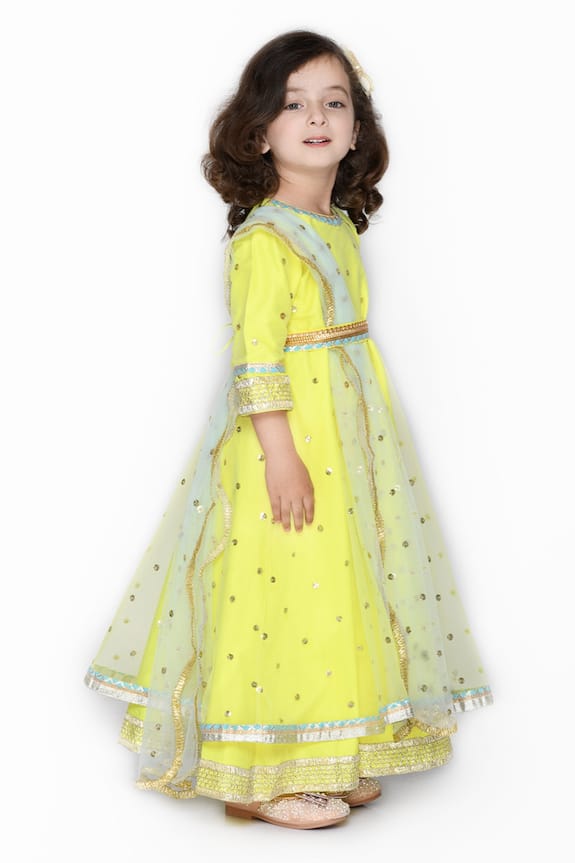 Saka Designs Yellow Embroidered Anarkali With Dupatta For Girls 3