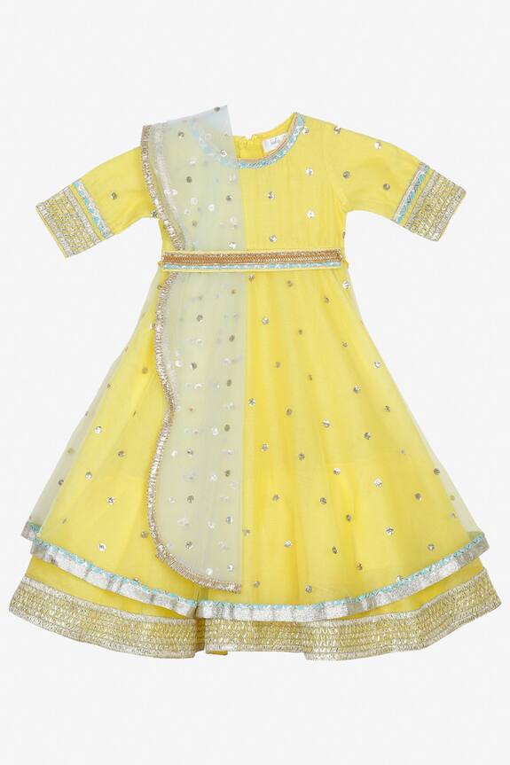 Saka Designs Yellow Embroidered Anarkali With Dupatta For Girls 4