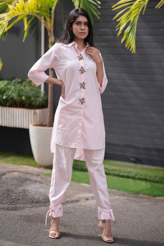 Mehak Murpana Pink Cotton Embellished Tunic And Pant Set 0
