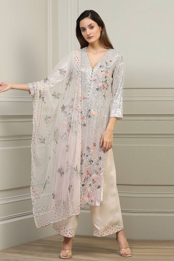 Buy Ranna Gill Pink Sequin Floral Embroidered Kurta Set Online Aza