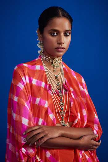 buy-pink-city-pink-silk-leheriya-cape-and-skirt-set-online-aza-fashions