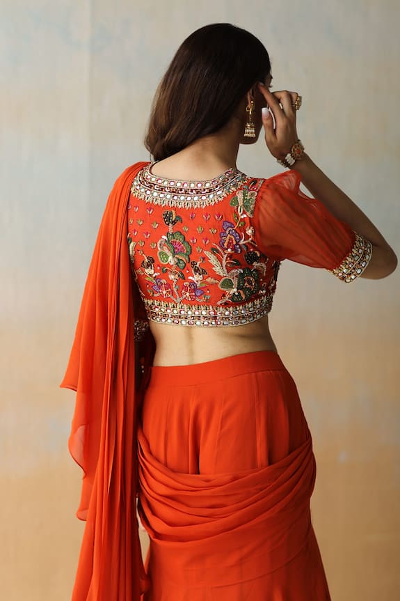Aman Takyar Orange Georgette Pre-draped Saree With Blouse 2