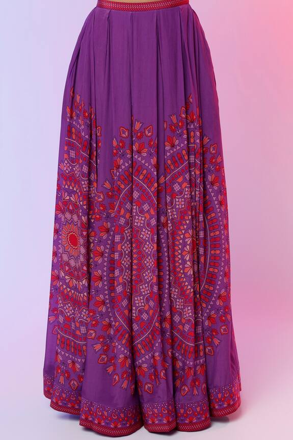 SVA by Sonam & Paras Modi Purple Silk One Shoulder Printed Top And Lehenga Set 4