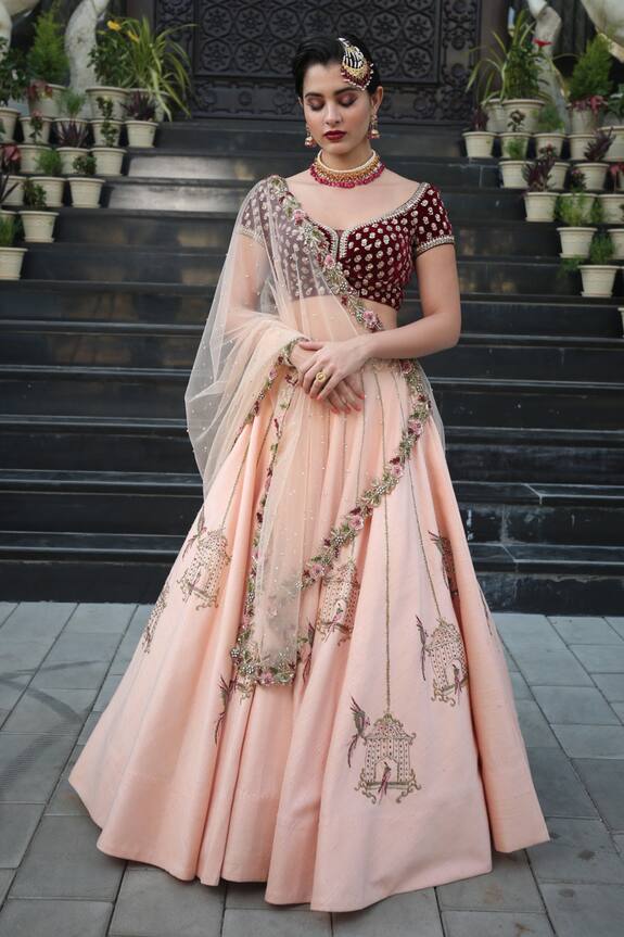 buy-amrin-khan-peach-raw-silk-embroidered-lehenga-set-online-aza-fashions