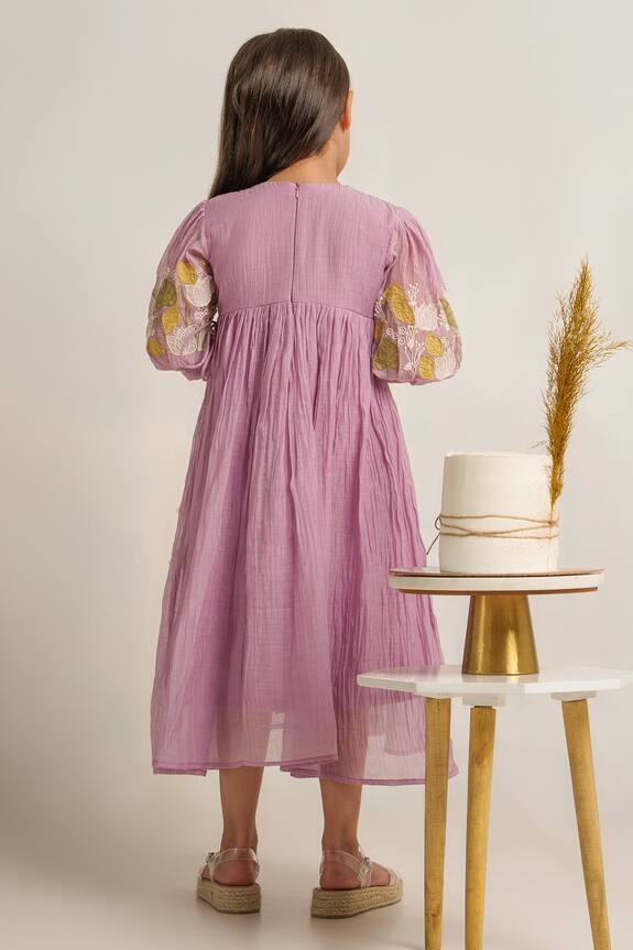 The Right Cut Purple Chanderi Angrakha Dress For Girls 2
