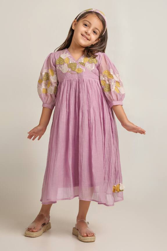 The Right Cut Purple Chanderi Angrakha Dress For Girls 3