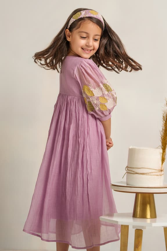 The Right Cut Purple Chanderi Angrakha Dress For Girls 5
