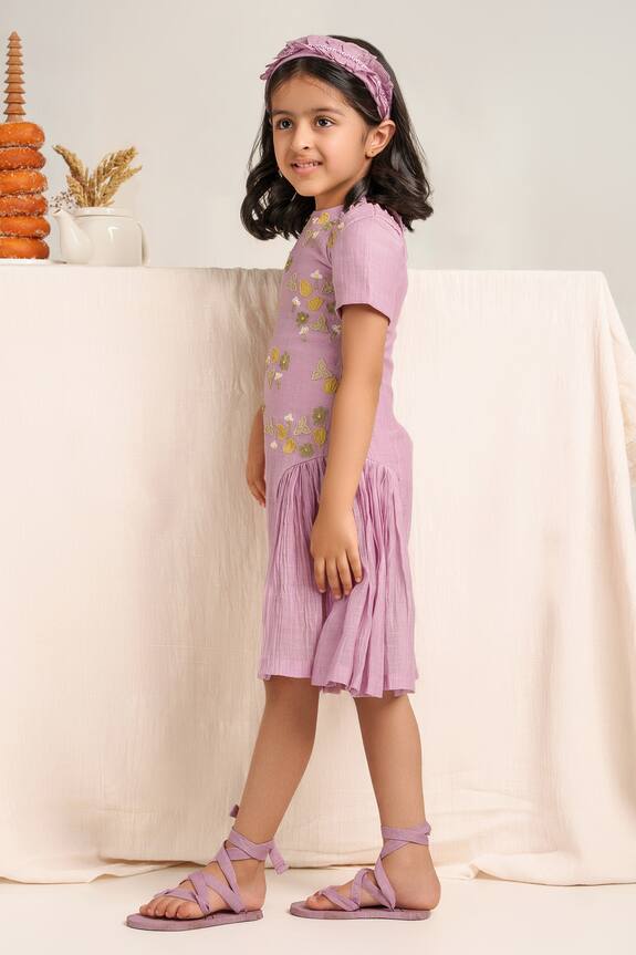 The Right Cut Purple Floral Embroidered Dress For Girls 4